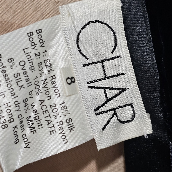 Vintage CHAR Black Silk Blend Velvet Lace Fit Flare Midi Evening Dress Gown 8 - Picture 10 of 10